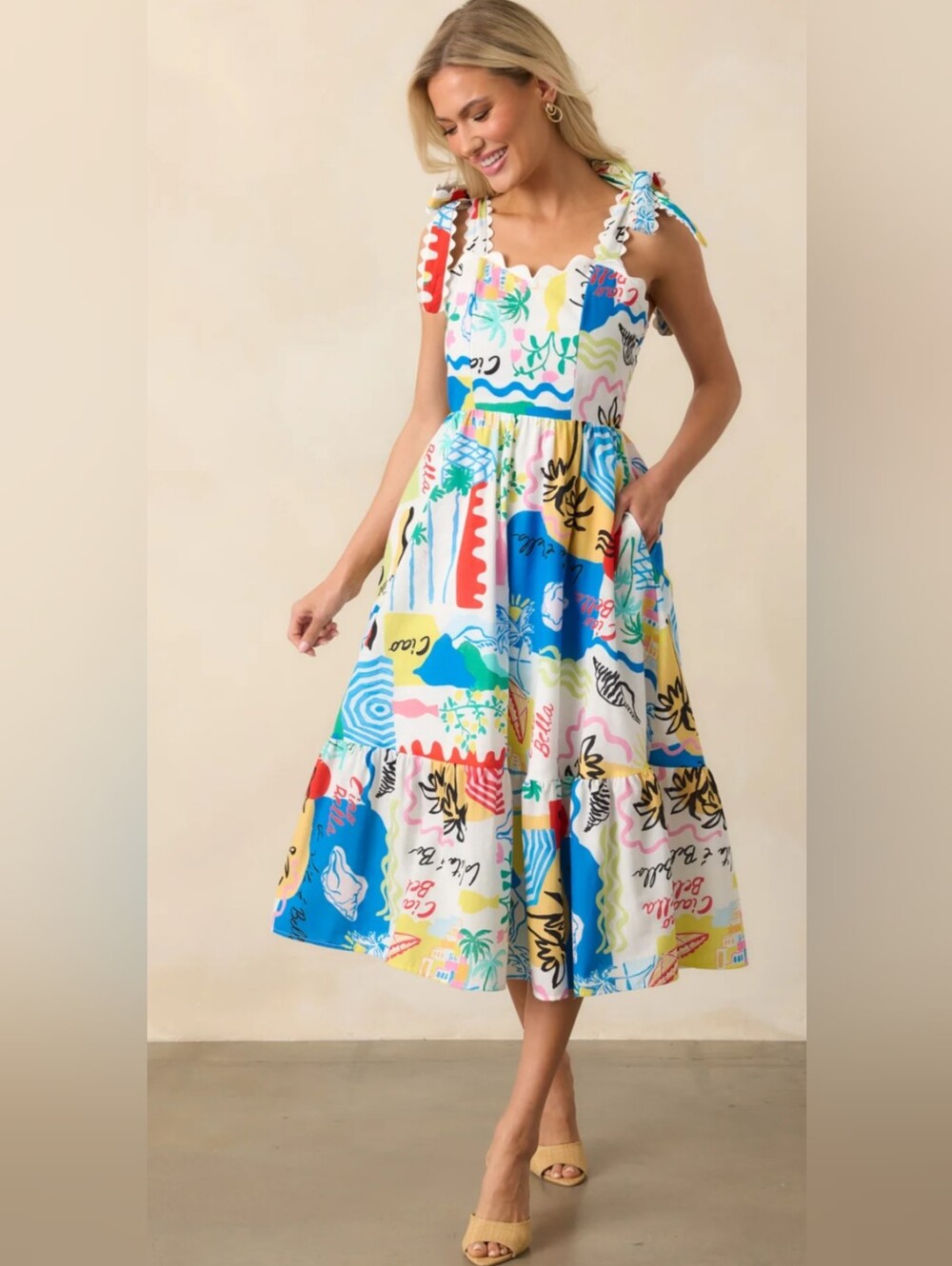 Stella McCartney Bright Multicolor Patchwork Tie-Shoulder Maxi Dress